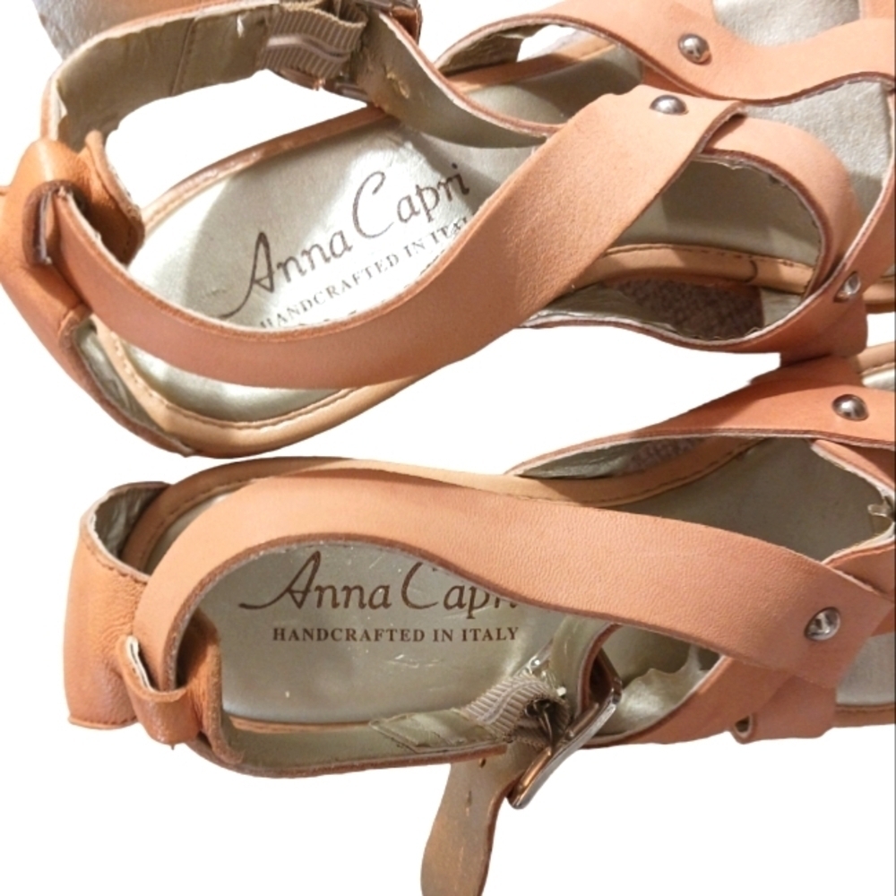 Anna Capris Italian Leather Strappy Tan Sandals size 8.5 M - Picture 5 of 12